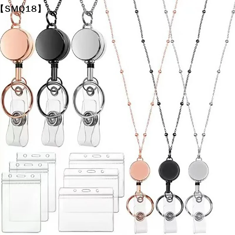 Retractable Badge Reel Lanyard ID Card Holders Plastic Chain Necklaces Keychain Clip For Women Men Employee Wholesale【SMQ】