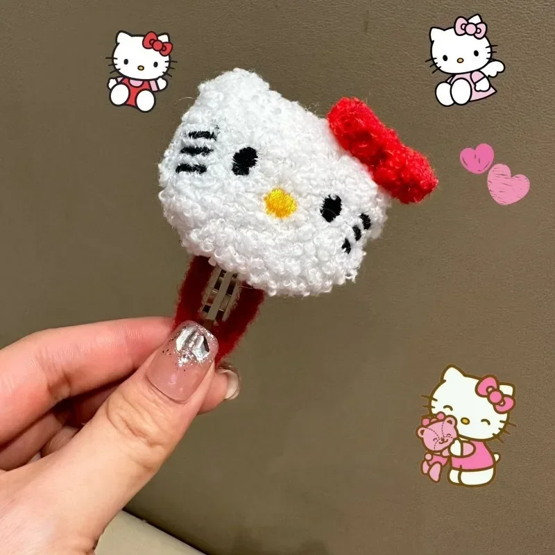 Cartoon Sanrios Hawaii Hellokittys Plush Doll Hair Clip Kawaii Fashion Y2K Hairstyle Accessories Plushie Bobby Pin Hair Rope