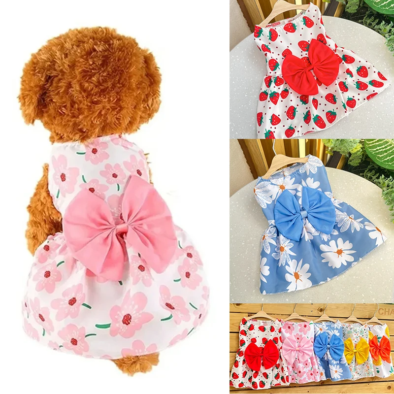 

Spring Floral Princess Dog Cat Dress Summer Cool Skirt For Dog Bichon Maltese Chihuahua Teddy Cartoon Strawberry Lemon Pet Cloth