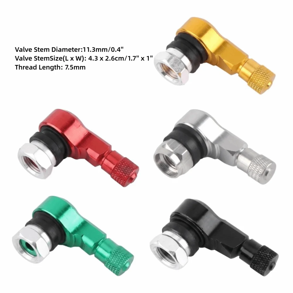 2PCS Aluminum Tire Valve Stems Anti-Rust Multi-Color 90 Degree Tire Valve Stems Universal Rubber Seal Aluminum Tire Valve Stems