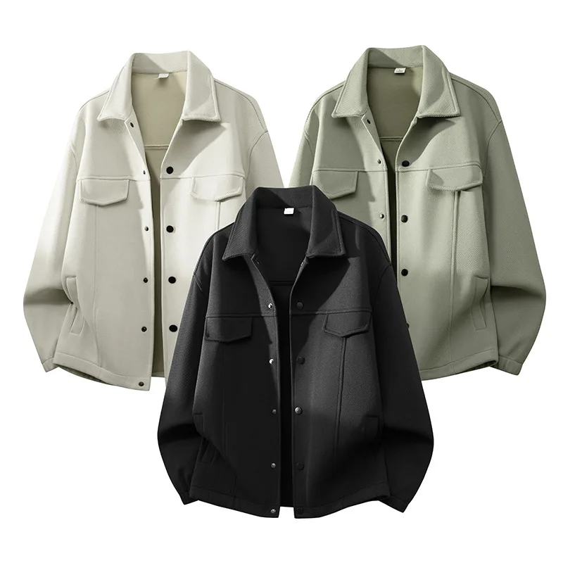 

American Style Vintage Men's Solid Color Loose Simple Basic Turn-down Collar Single-breasted Jackets Male Coats Clothes Tops