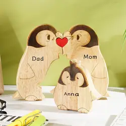 Personalized Wooden Penguin Family Puzzle Animal Theme Family Photo Accessories Home Decoration Birthday Gifts for Parents