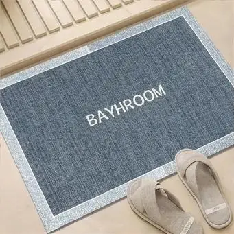 Bathroom Bath Mat Minimalist Faux Linen Texture Super Absorbent Rubber Base Shower Toilet Entrance Floor Foot Pad Rug