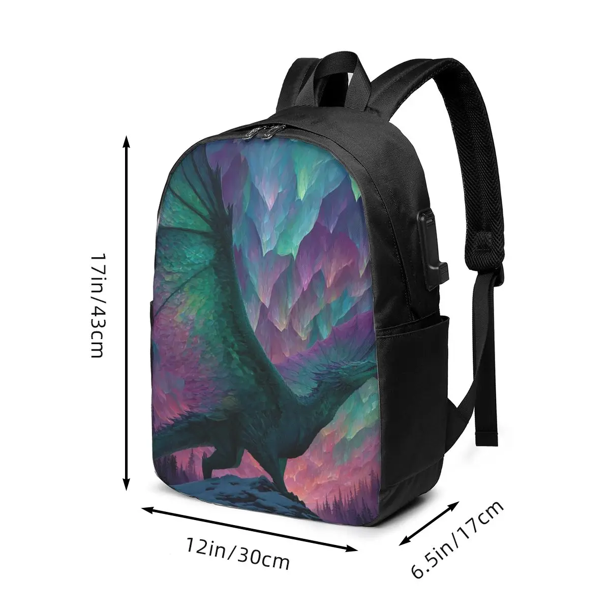 Nordic Aurora And Dragon Soaring Sky Backpack Travel Notebook Bag Computer College Student School Bag Laptop Shoulder Bags