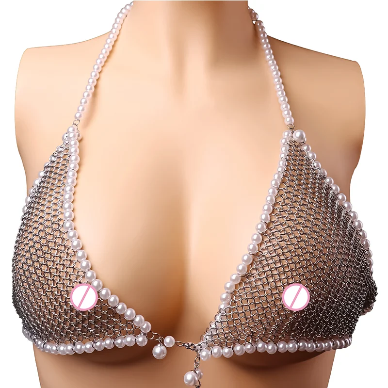 QKKQ Necklace Metal Erotic Bra For Women Nipple Clips Breast BDSM Bondage Restrictor Couple Adult Game Sex Toys Corset