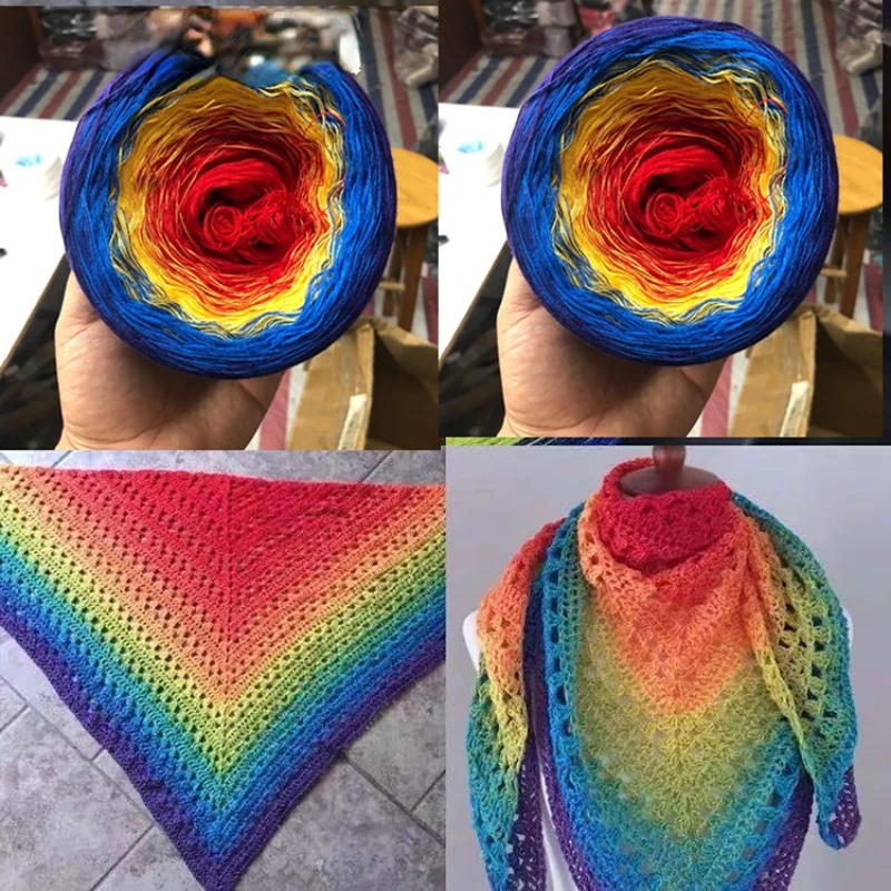 300g Organic Lace Cotton Mixed Strand Cake Thread Gradient Long Section Dyed Spring and Summer Shawl Scarf Sweater Thread