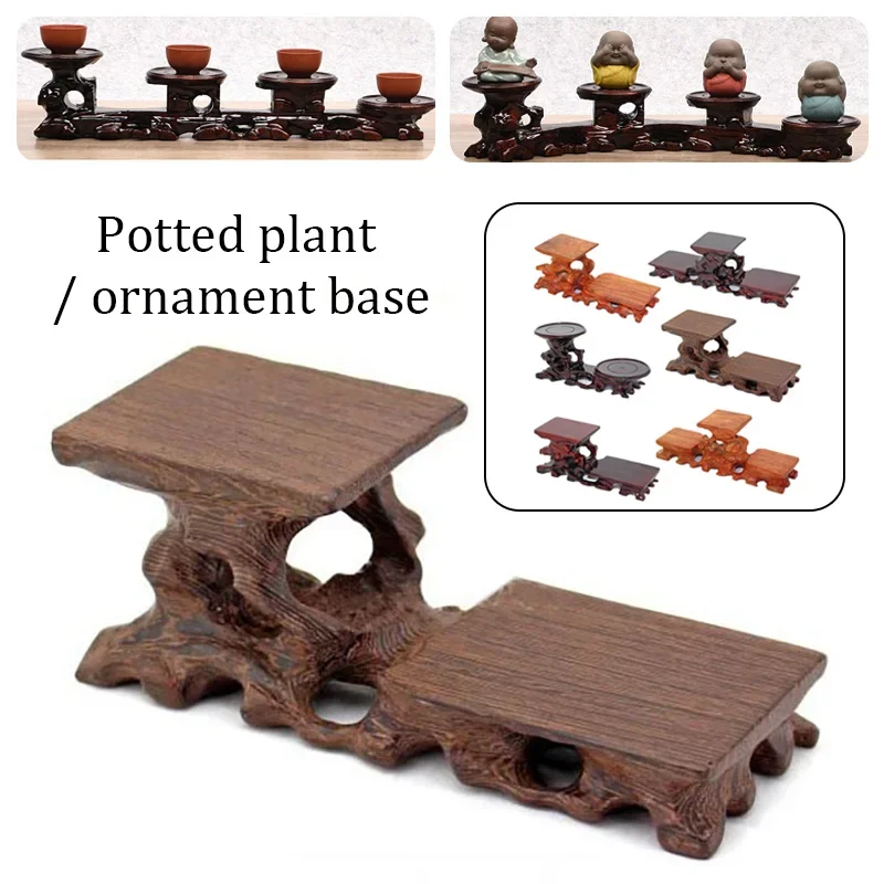 

Retro Wooden Tea Table Teapot Cup Base Vase Decor Display Stand Bonsai Statues Stone Pedestal Display Wooden Base Serving Tray