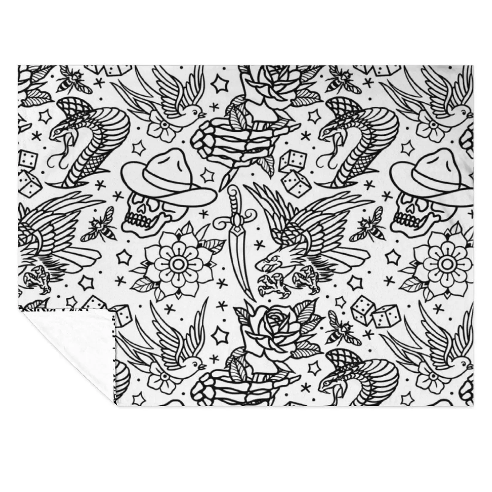 

American Traditional Tattoo Flash Print Variant Throw Blanket Soft Hairys Shaggy Large Blankets