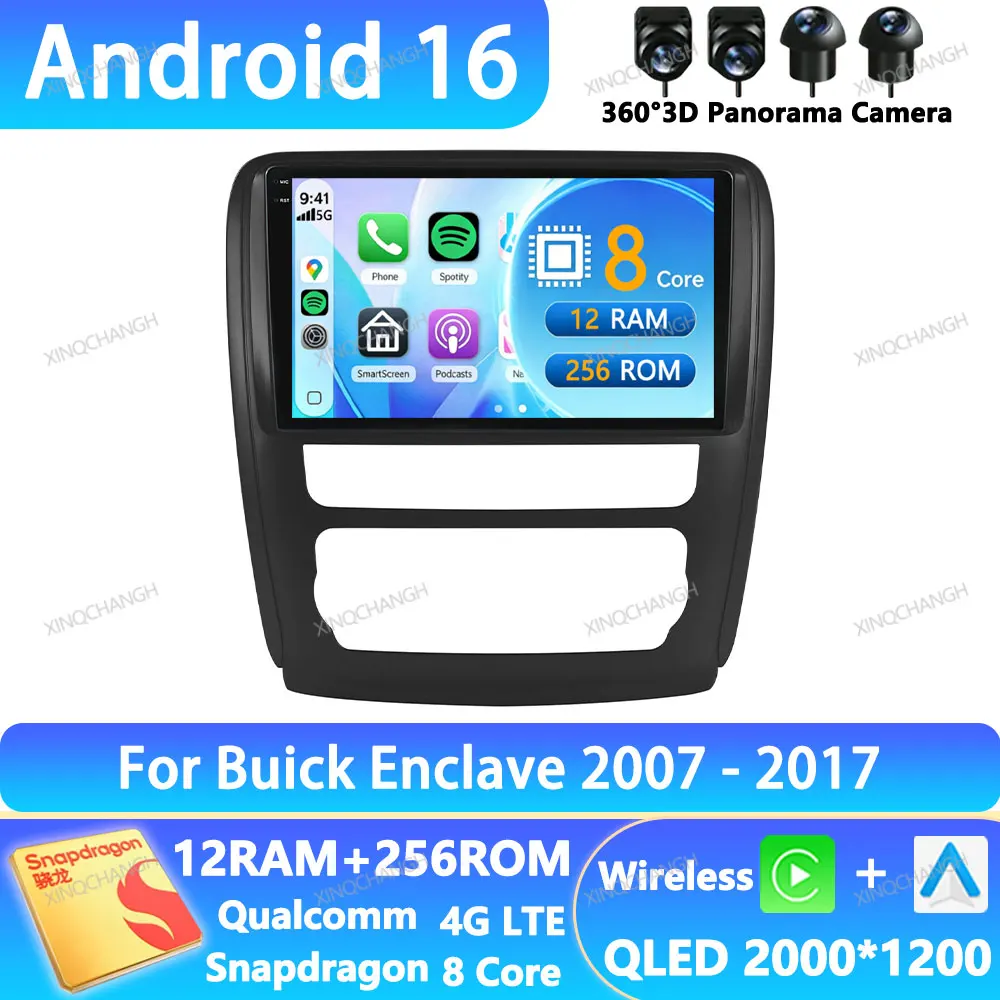 Android 16 Car Radio For Buick Enclave 2007 - 2017 Head Unit 4G LTE 5G WIFI GPS BT 2DIN QLED Navigation Qualcomm Navigation BT