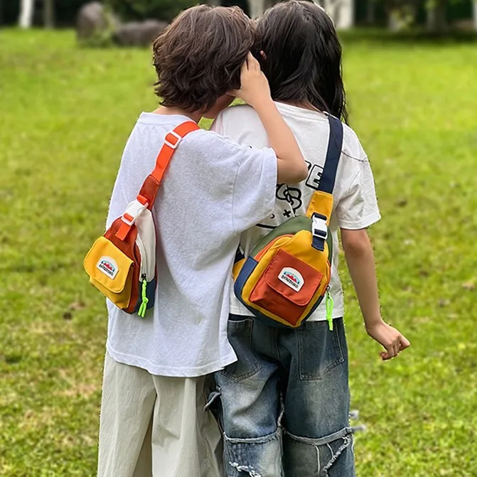 New Fashion Kids Chest Bag Unisex Cool Color Block Lightweight Mini Crossbody Phone Pouch For Travel Outing