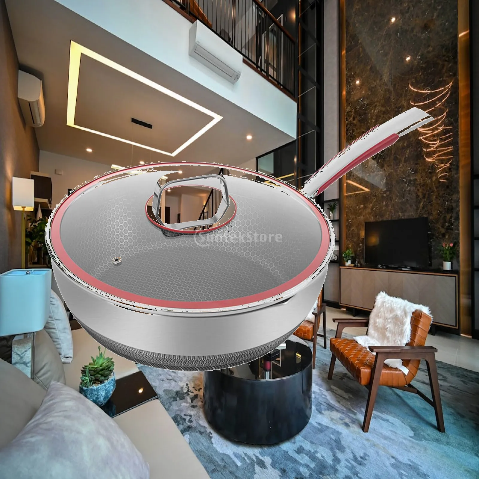 Stainless Steel Frying Pan 26cm Non Stick Wok Cookware Deep Frypan Skillet with Anti Scalding Handle