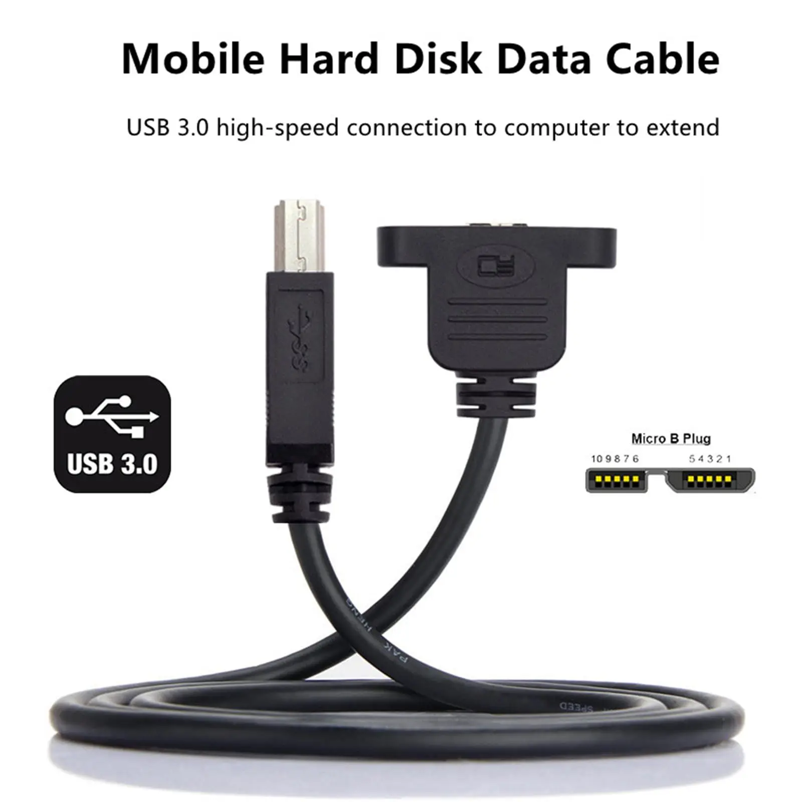  Micro USB 3.0 Female to USB B Male Port High-Speed Transfer Hard Disk Data Extension Cable 50CM