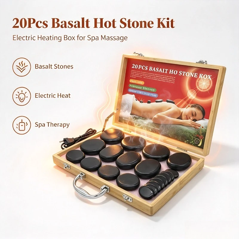 Hot Stone Massage Heater Kit Professional Basalt Hot Stones 20Pcs Electric Spa Heating Set for Body Massage