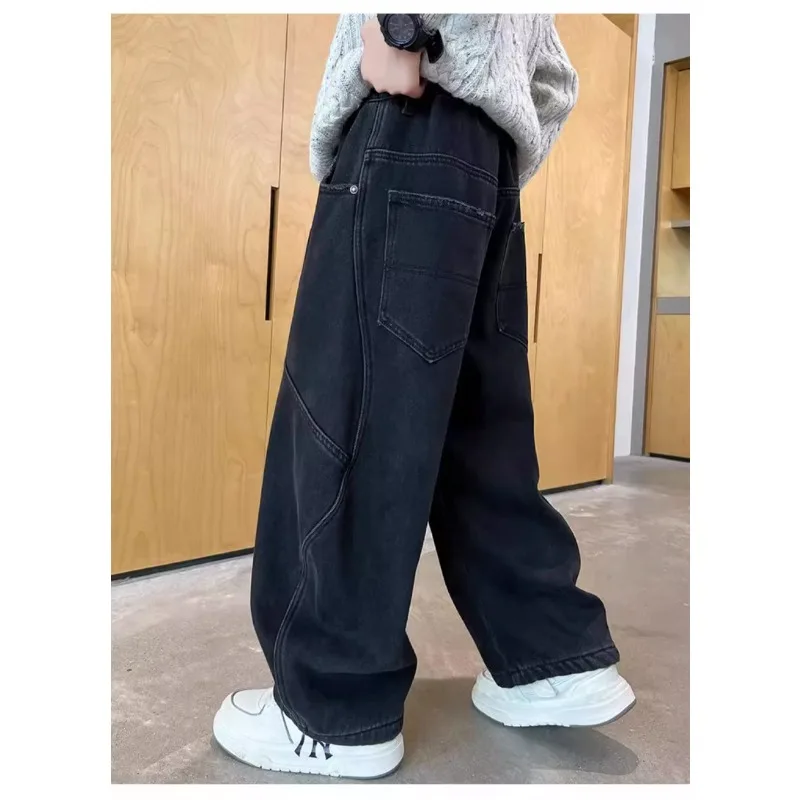 UNITIM Kinder-Jungenhosen Herbst 4-14 Jahre Kinder-Jungen-Jeanshosen Locker Sitzende Winter-Samt-Warme Jugendliche Jungen-Jeans – Detail 15