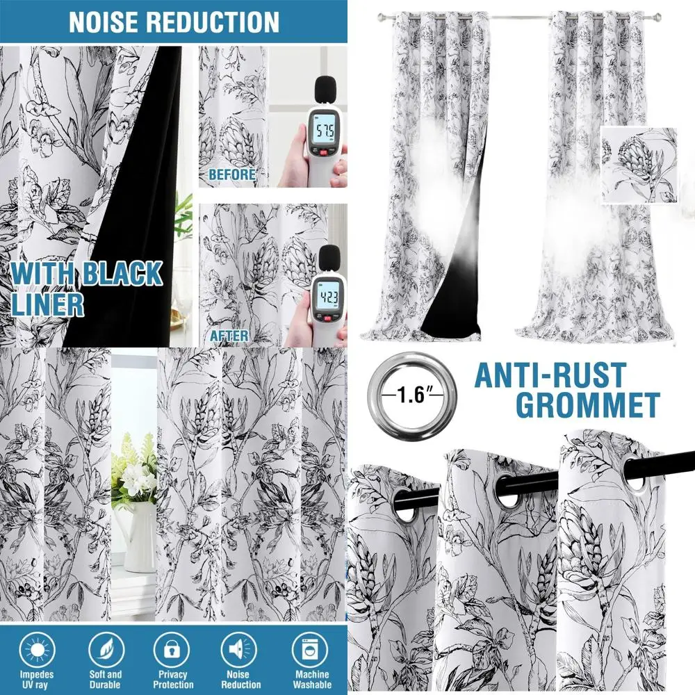 

Плотные шторы Camellia Floral 108, втулка и затемняющая подкладка для гостиной, набор из 2 панелей