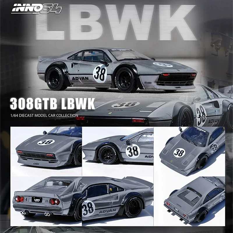 INNO-modelo de coche LBWK 308 GTB, vehículo deportivo fundido a presión de aleación, color gris, 1:64