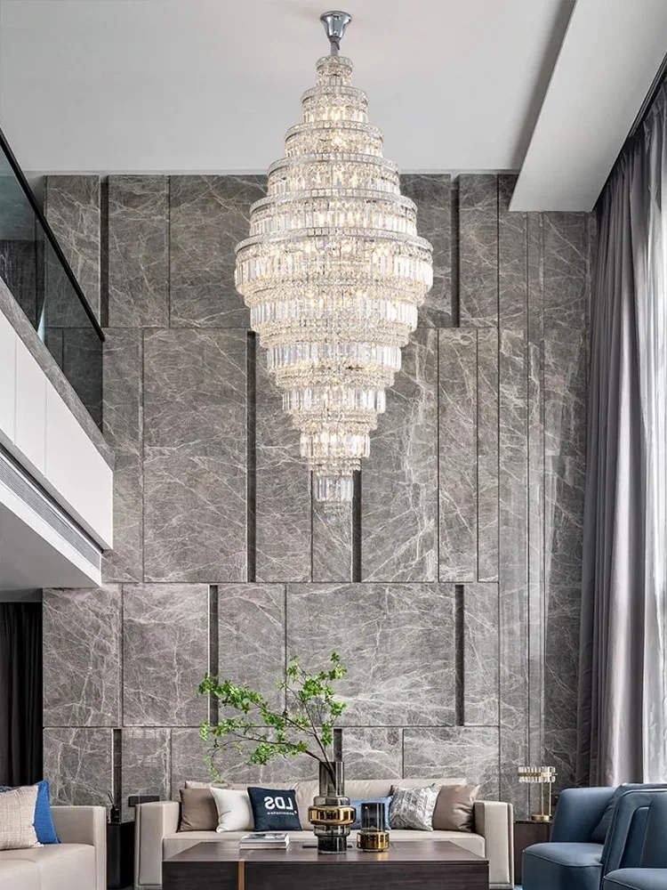 Nordic Villa Crystal Pendant Hotel Lobby Large Chandelier Attic Light Luxury Hollow Rotating Long Chandelier Home Decor Light