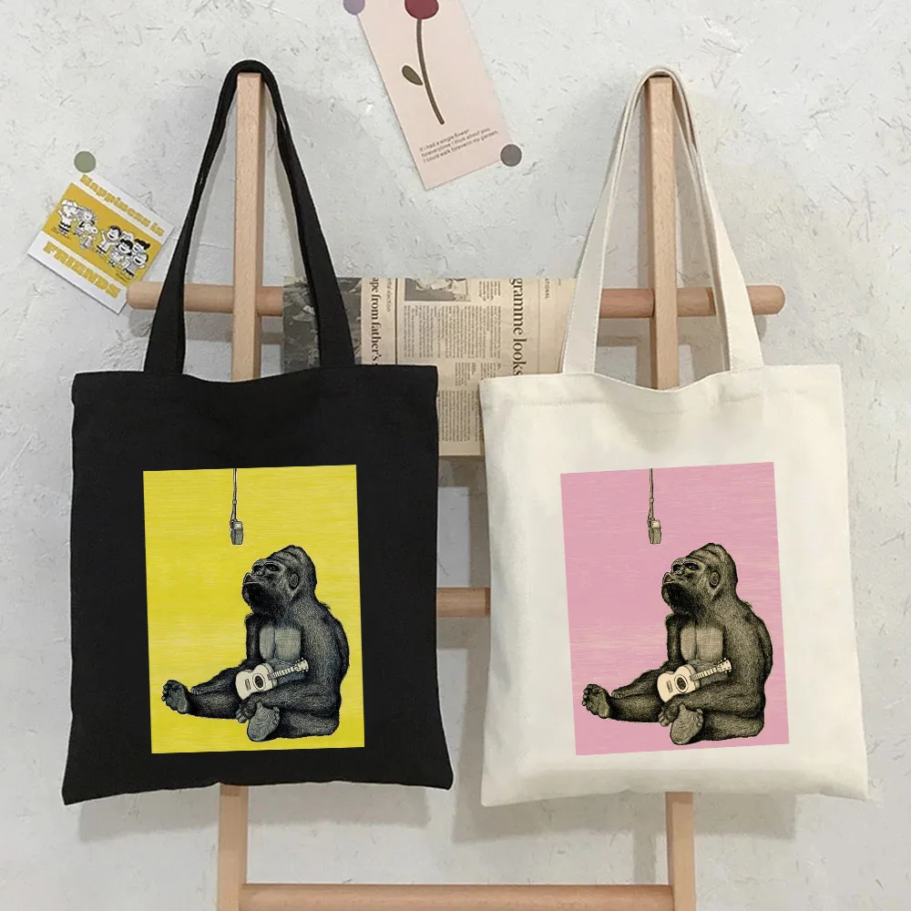 Pop Funny Monkey Trippy Hippy Gorilla Cool King Kong Women Canvas Tote Bag Shoulder Shopper Cotton Harajuku Eco Shopping Handbag