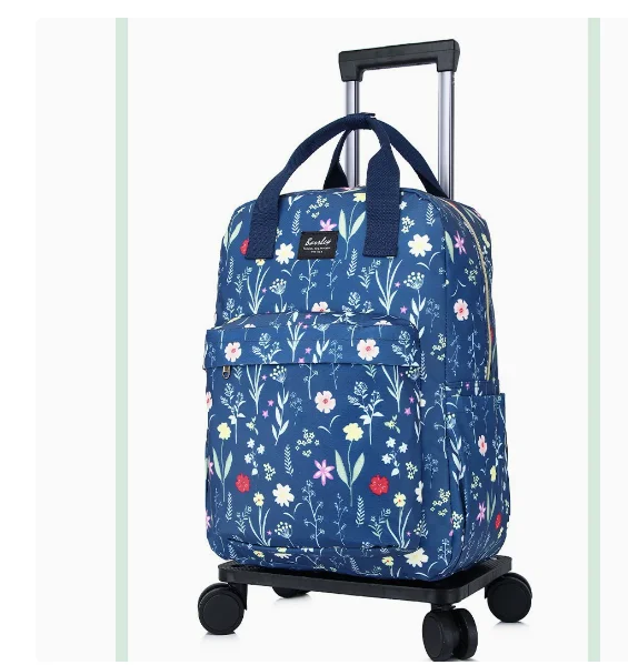 Waterproof oxford Printed Trolley Tote Backpack Spinner Wheels Rolling Luggage Bags Travel Carry-On Suitcase Detachable Wheels