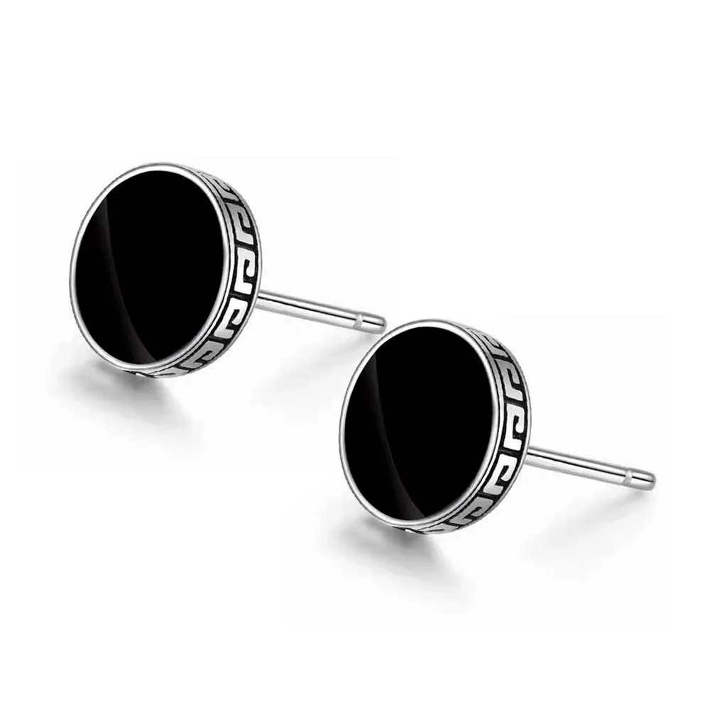 

925 Sterling Silver Black Round Small Stud Earrings For Women Elegant Jewelry Accessories Wholesale 2024 Trend Jewellery