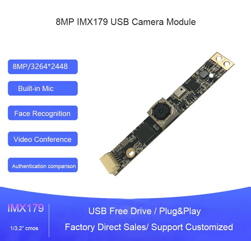 4K 8MP IMX179 cmos Camera Module Facial Recognition Built-in Mic usb Free Drive Video Conference Authentication Comparison