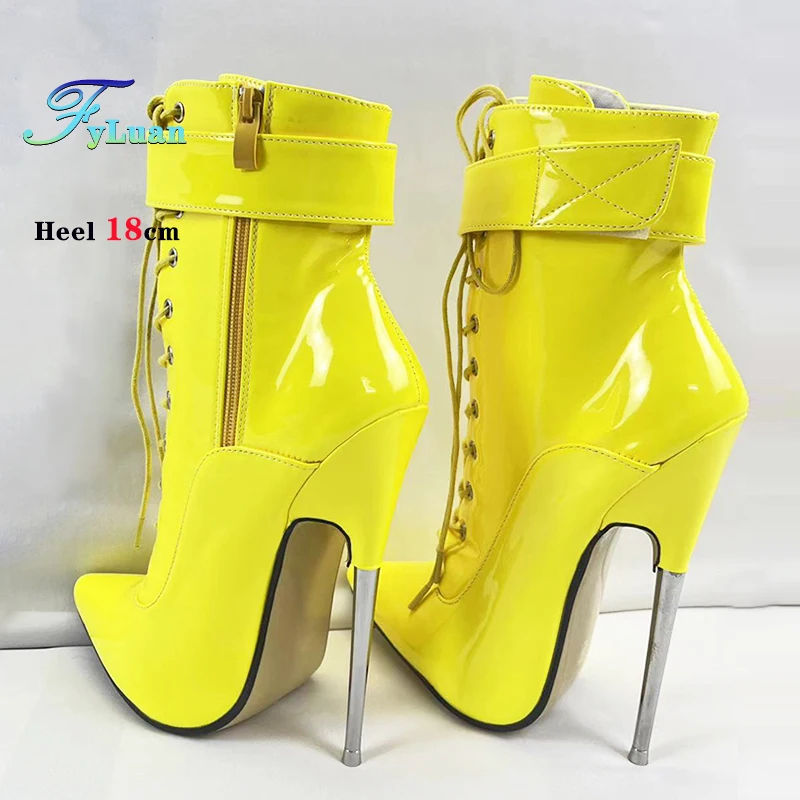 

Ultra Thin Heel 18CM Ankle Boots,Super High Heel Metal Stiletto, Ladies Pointed Toe Fetish Shoes,Strap Wrap Evening Club Shoes