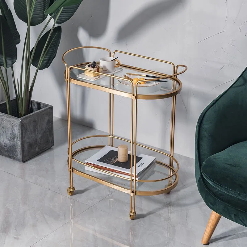 

YFY scandinavian light luxury living room trolley storage rack, mobile gold dining cart, tea and cabinet, glass sideboard
