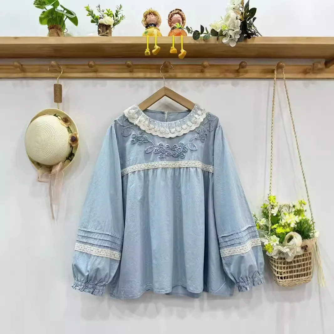 Autumn New Sweet Embroidered Top For Woman Long Sleeve Casual Tops 824-806