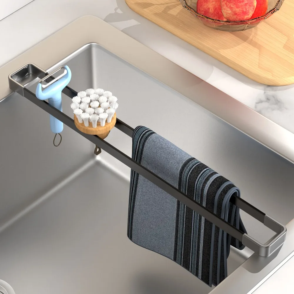 Kitchen Sink Towel Rack Over The Sink Dish Cloth Hanger Rustproof Sink Organizer for Sponge Brush Soap