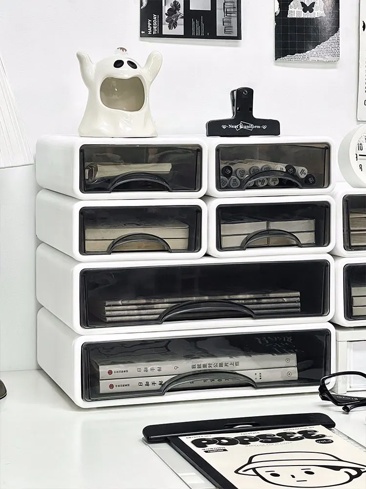 منظم مكتبي كبير السعة بأدراج، صندوق تخزين، رف لوضع الكتب، صندوق تنظيم لسكن الطلاب، رف بلاستيكي