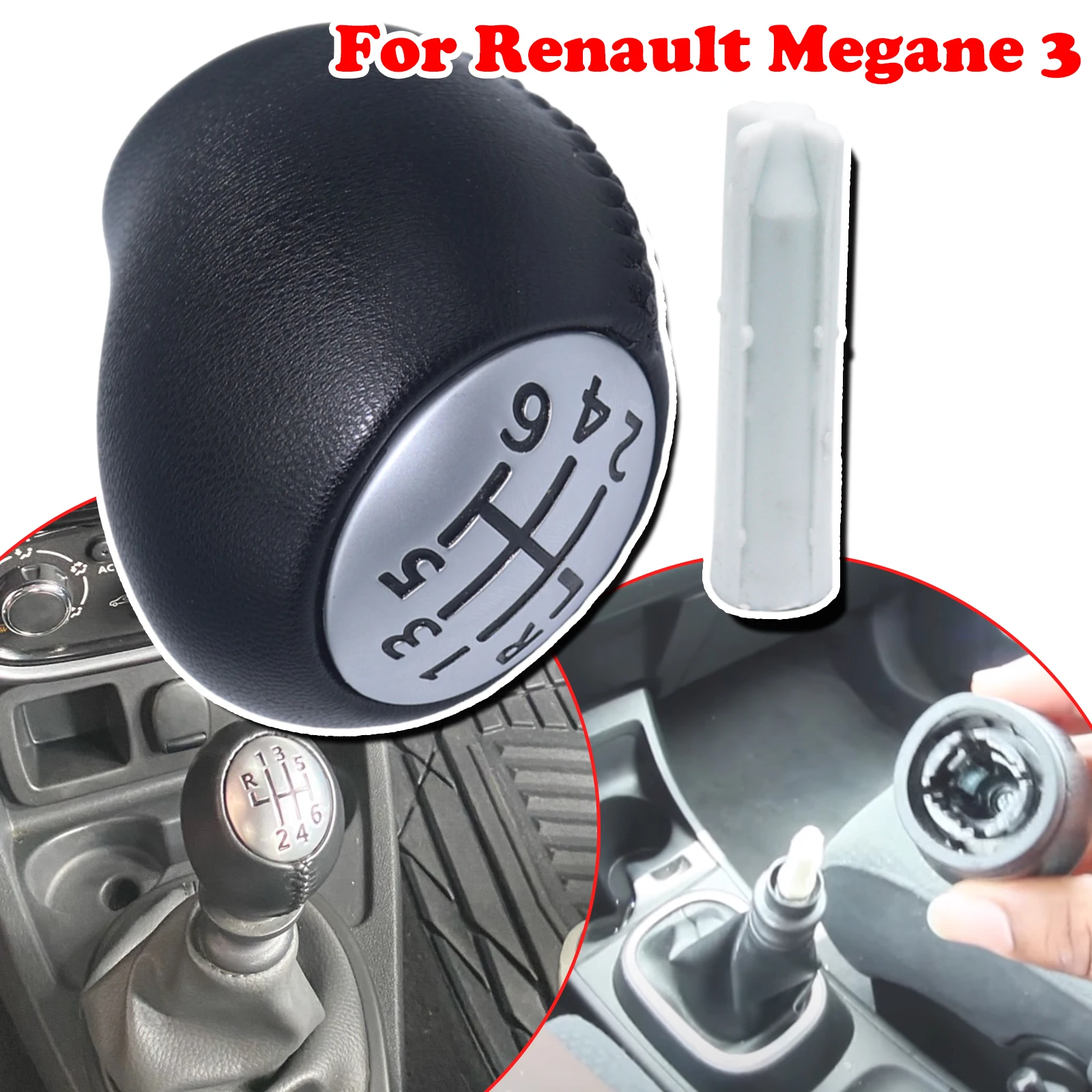 

6 Speed Gear Shift Knob Leather Pen Handleball For Renault Megane 3 III Duster Scala CC Scenic III Trafic Interior Accessories