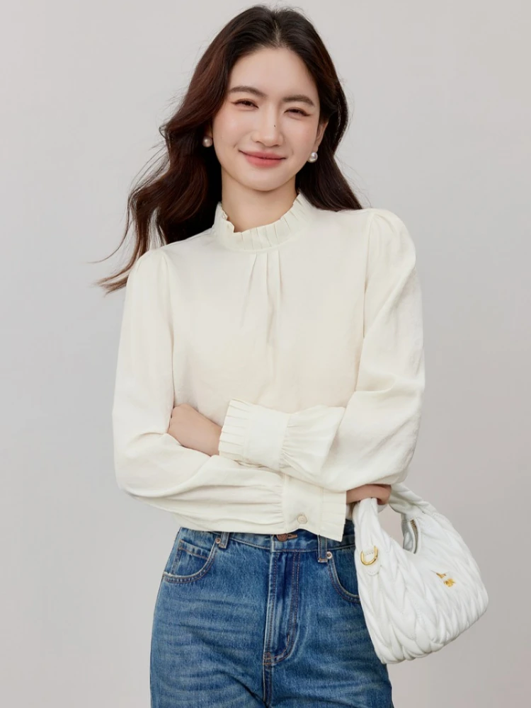 

SENTUBILA Women's Chiffon Blouse 2025 New Puff Sleeve Woman Commute Tops Loose Pullovers 153CA2413