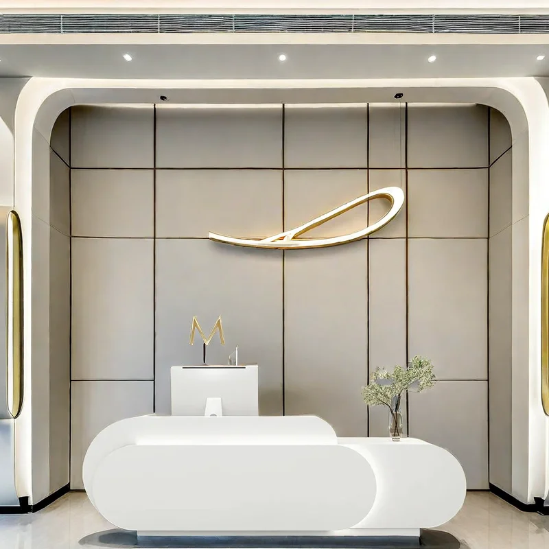 

Luxury Furniture Office Reception Counter Cosmetics Modern Aesthetic Center Decor Salon Desk Receptionist Front Table Beauty Bar