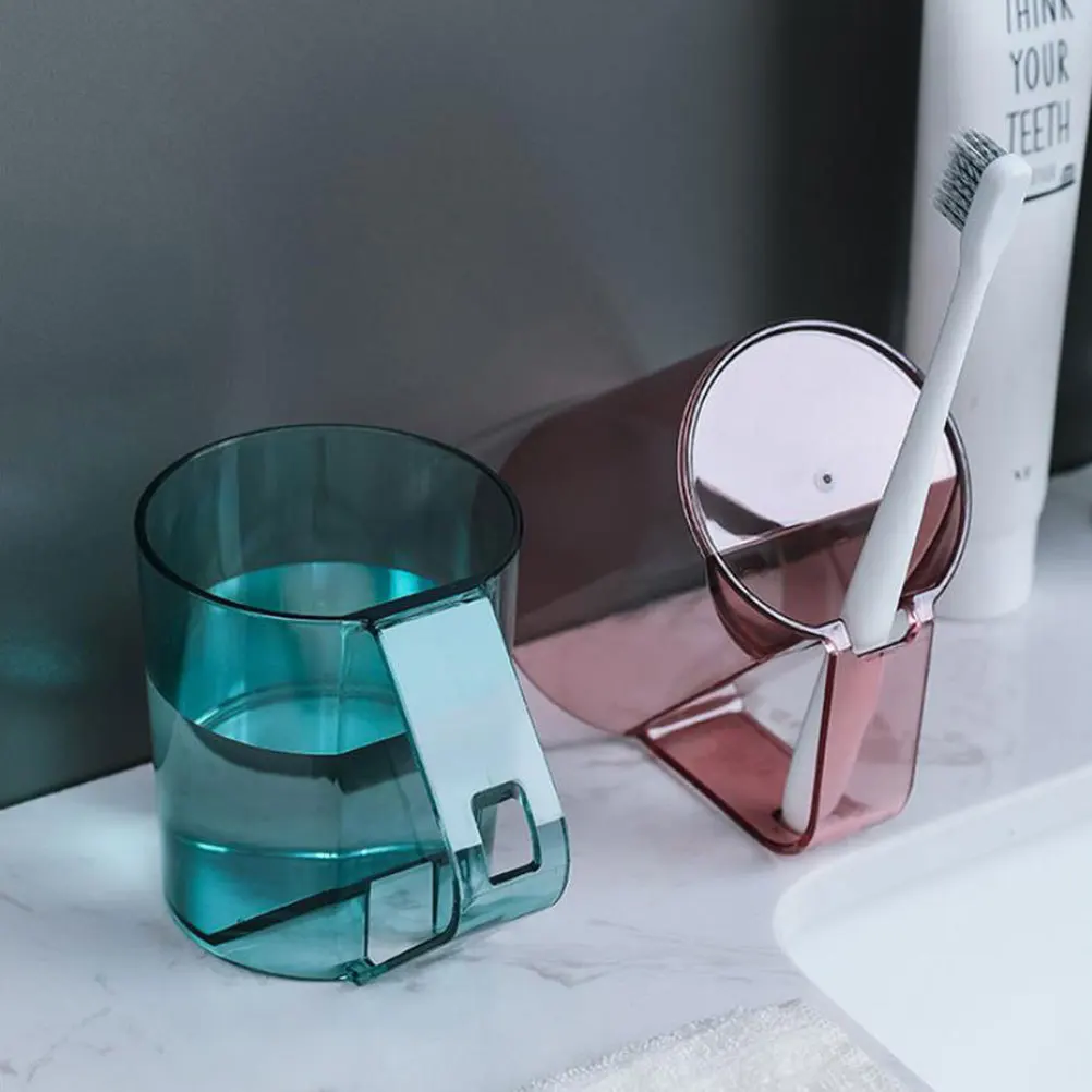 

2pcs Brushing Cups Creative Design Non-Slip Handle Plastic Tooth Mugs For Bathroom Washing Cups Kitchen Bar Accessories