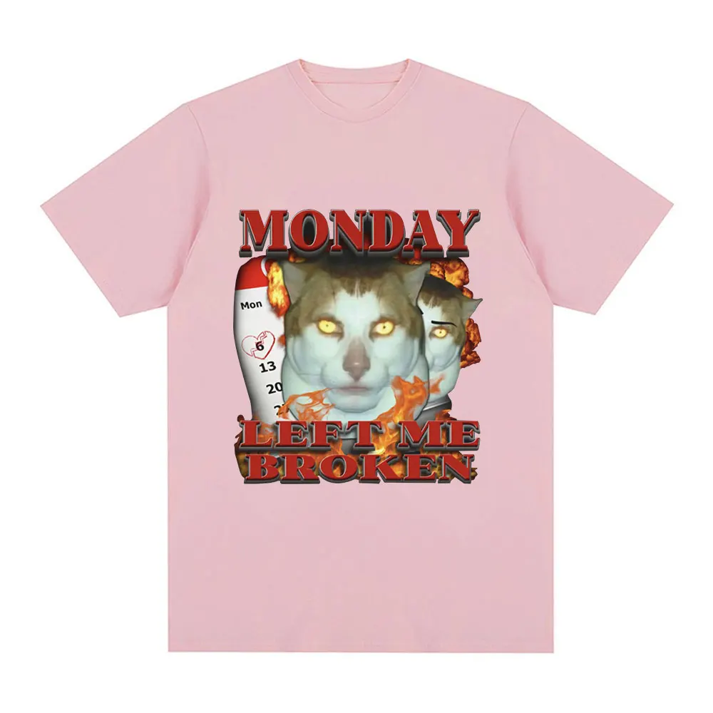 Zabawny Monday zostawił mi złamany kot Meme graficzny T-Shirt męski bawełniany T-Shirt z krótkim rękawem moda Vintage oversize shirty