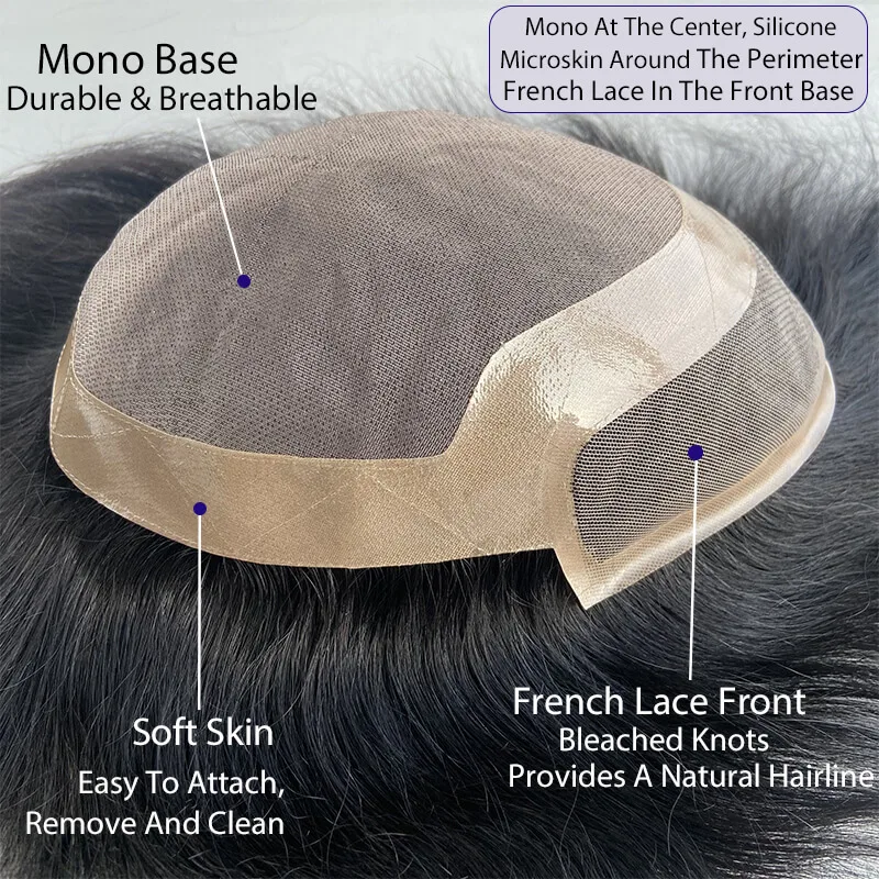 Mono Base Met Pu & Lace Front Mannelijke Haarprothese Toupee Voor Mannen Natuurlijk Menselijk Haar Mannen Pruiken Systemen Unit Ademende Man Pruik