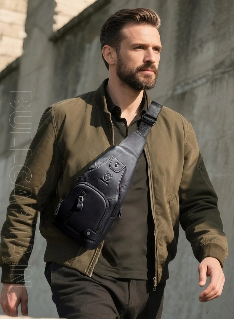 

Top-grain cowhide men's chest soft leather hanging bag, genuine leather travel large capacity flat travel crossbody bag