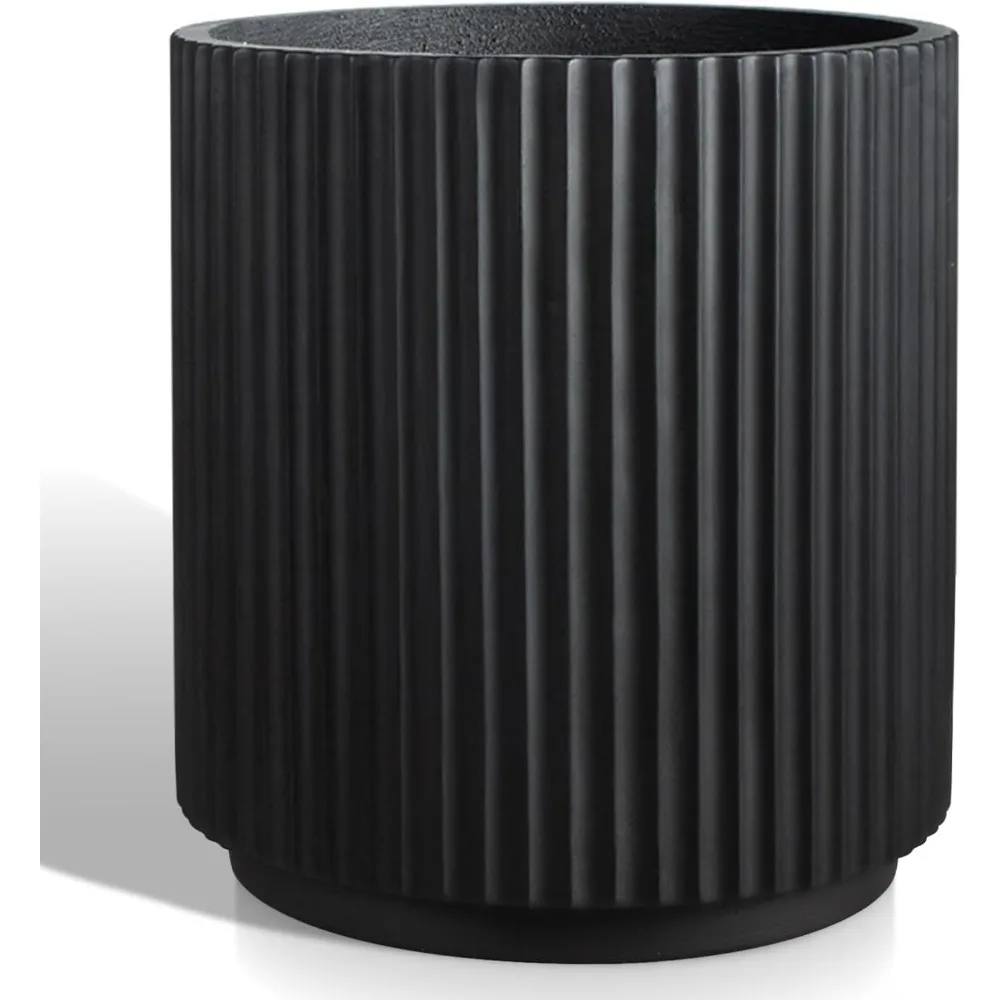 

Round Concrete Planter Outdoor Indoor, Large Cement Plant Pots for Flowers (Vertical Black, 16 inch)