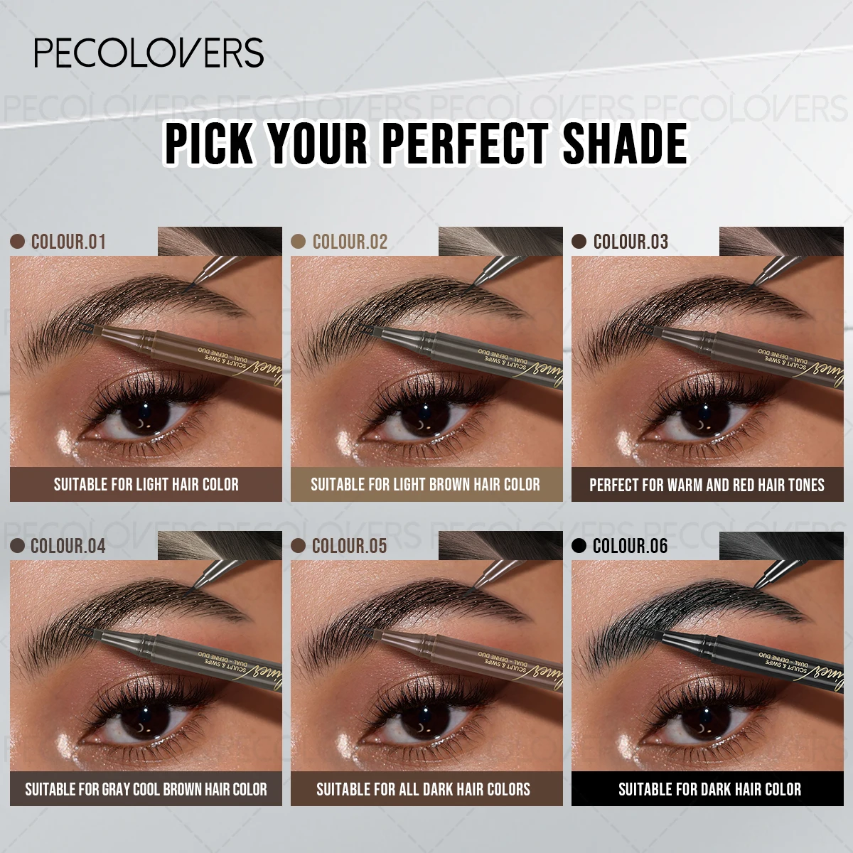 Delineador de ojos y lápiz de cejas ultrafino resistente al agua de doble punta: secado rápido, resistente al sudor, a prueba de manchas