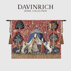 DAVINRICH Lady And The Unicorn Medieval Wall Hanging Wall Art Luxury Throw Rug Antique Tapestry High End Chenille Jacquard Woven