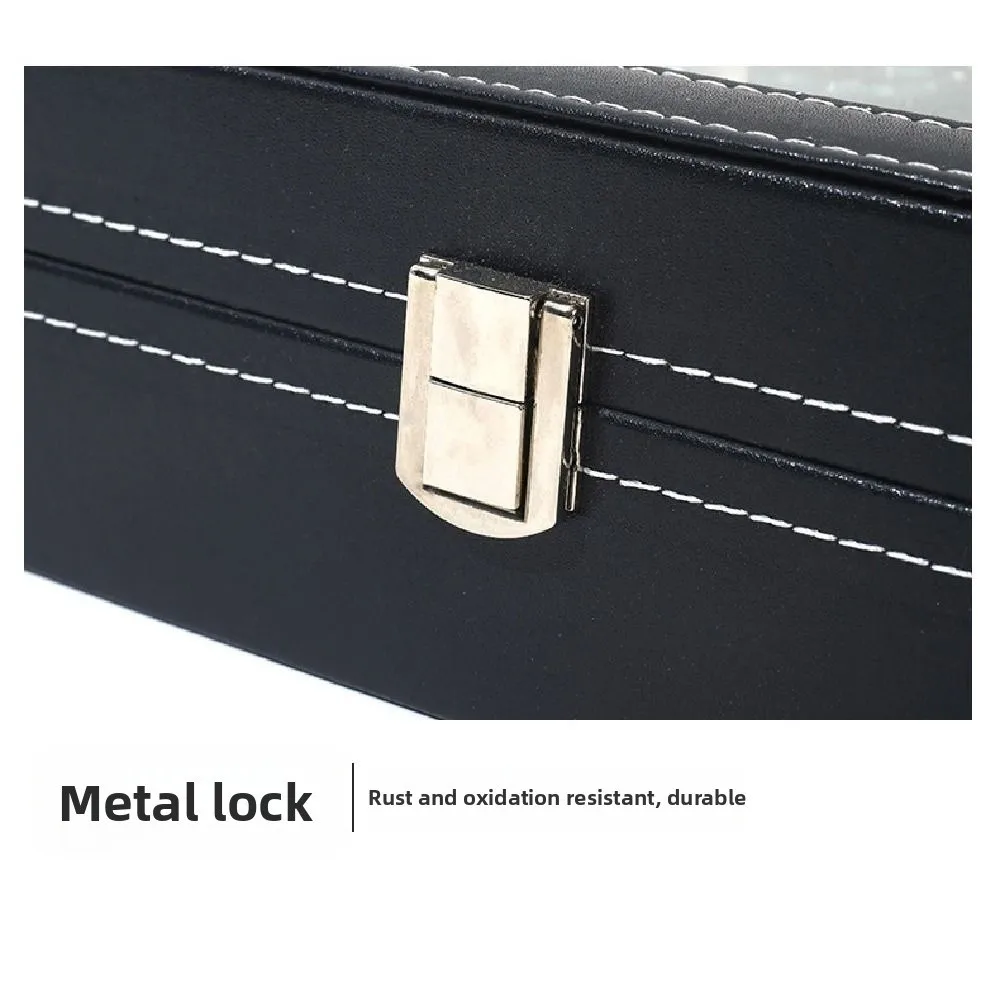 Lockable Watch Storage Box 2/3/6/10/12 Grids Removable Watch Pillows Watch Display Box with Large Glass Lid Leather