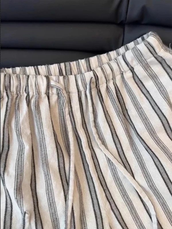 Spodnie damskie z wysokim stanem i szerokimi nogawkami, letnie, nowe, cienkie, luźne, wyszczuplające, codzienne spodnie, bawełniano-lniane, w paski, o prostym kroju, lato 2025.