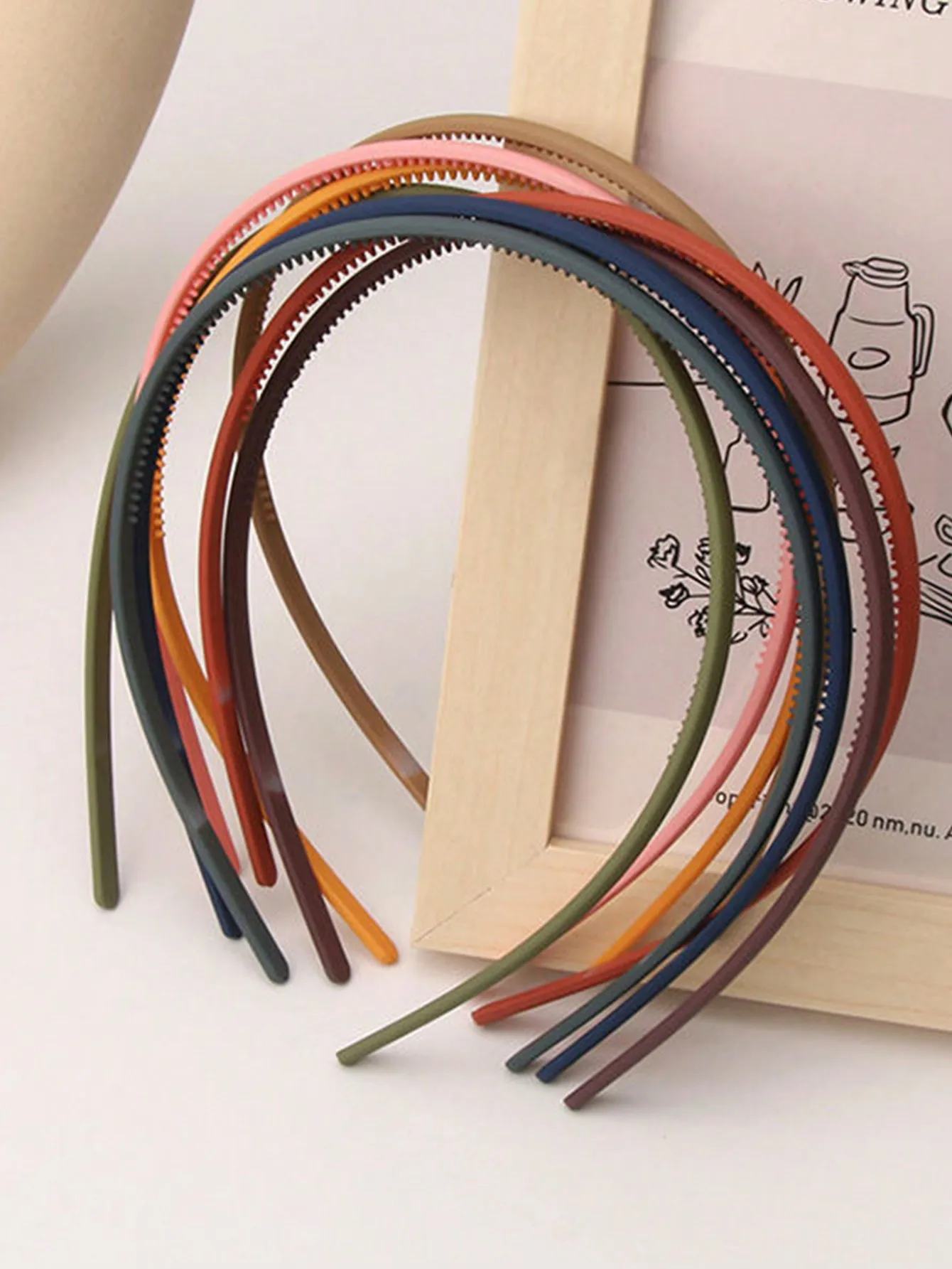 10pc Frosted Thin Wide Colorful Narrow Edge Toothed Anti-slip Simple Hairband Set
