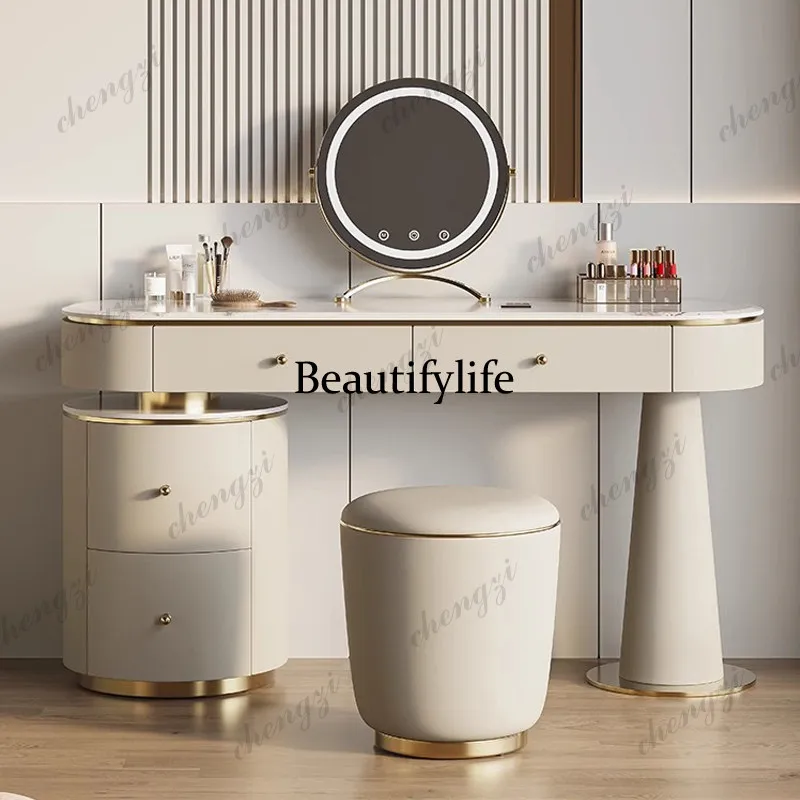 

Minimalist dresser, modern and simple bedroom, new light luxury rock slab solid wood makeup table and chest integrated