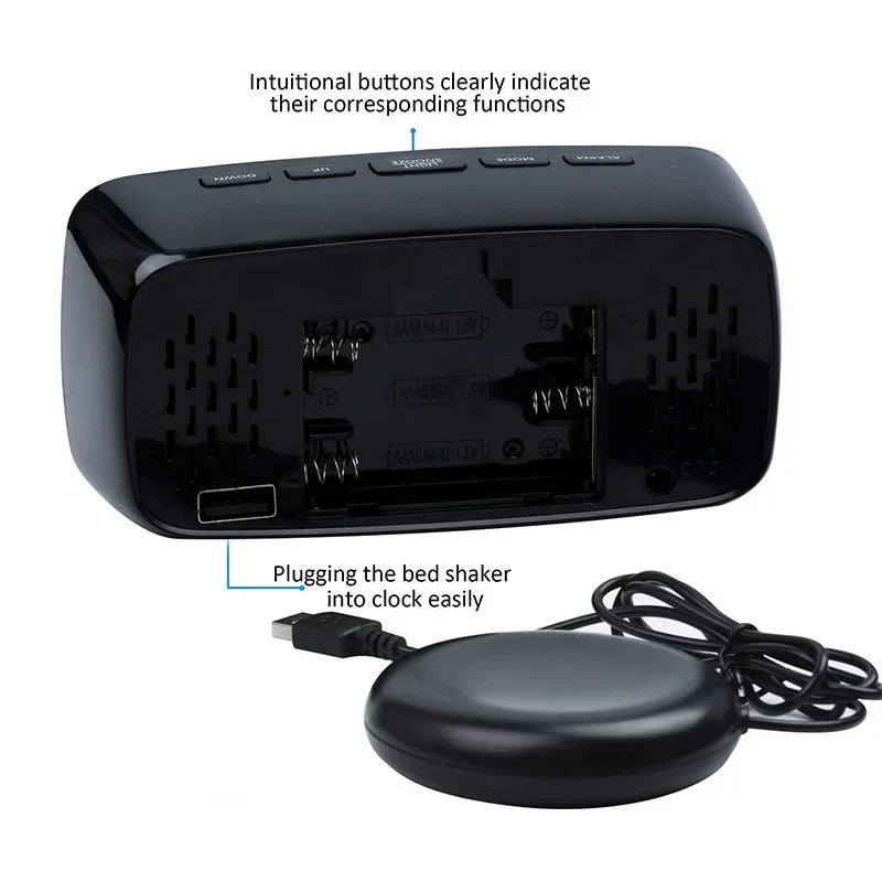Super Loud Vibrating Alarm Clock with Bed Shaker Multifunctional Dual USB for Heavy Sleeper Deaf Hard of Hearing Snooze