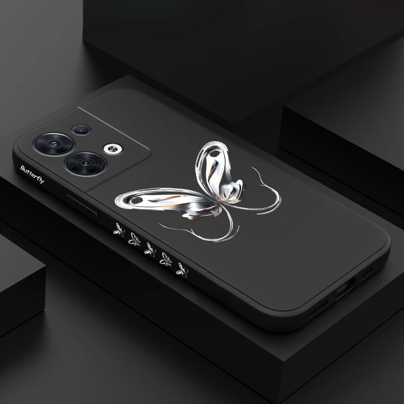 

Metal Butterfly Phone Case For OPPO Reno 12 11 12F 11F 10 8 8T 8Z 7 7Z 6 5 Pro 4G 5G Pro Plus Liquid Silicone Cover