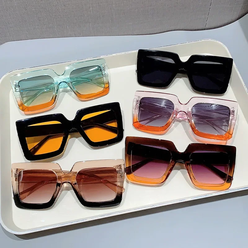 

Gradient Color Splicing Box Sunglasses New Fashionable Glasses Korean Style Trendy Simple and Versatile UV Resistant Sunglasses