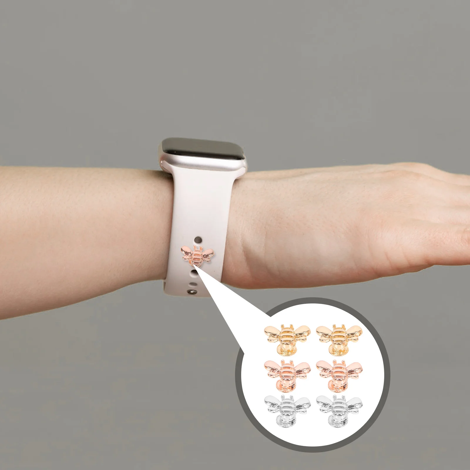 Breloques de bracelet de montre à boucle décorative abeille, 6 pièces, breloques pour décorations de bracelet de montre, accessoires robustes et durables à la mode