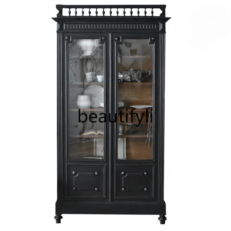 Vintage Carved Locker Open Drawer Storage Cabinet Display Cabinet