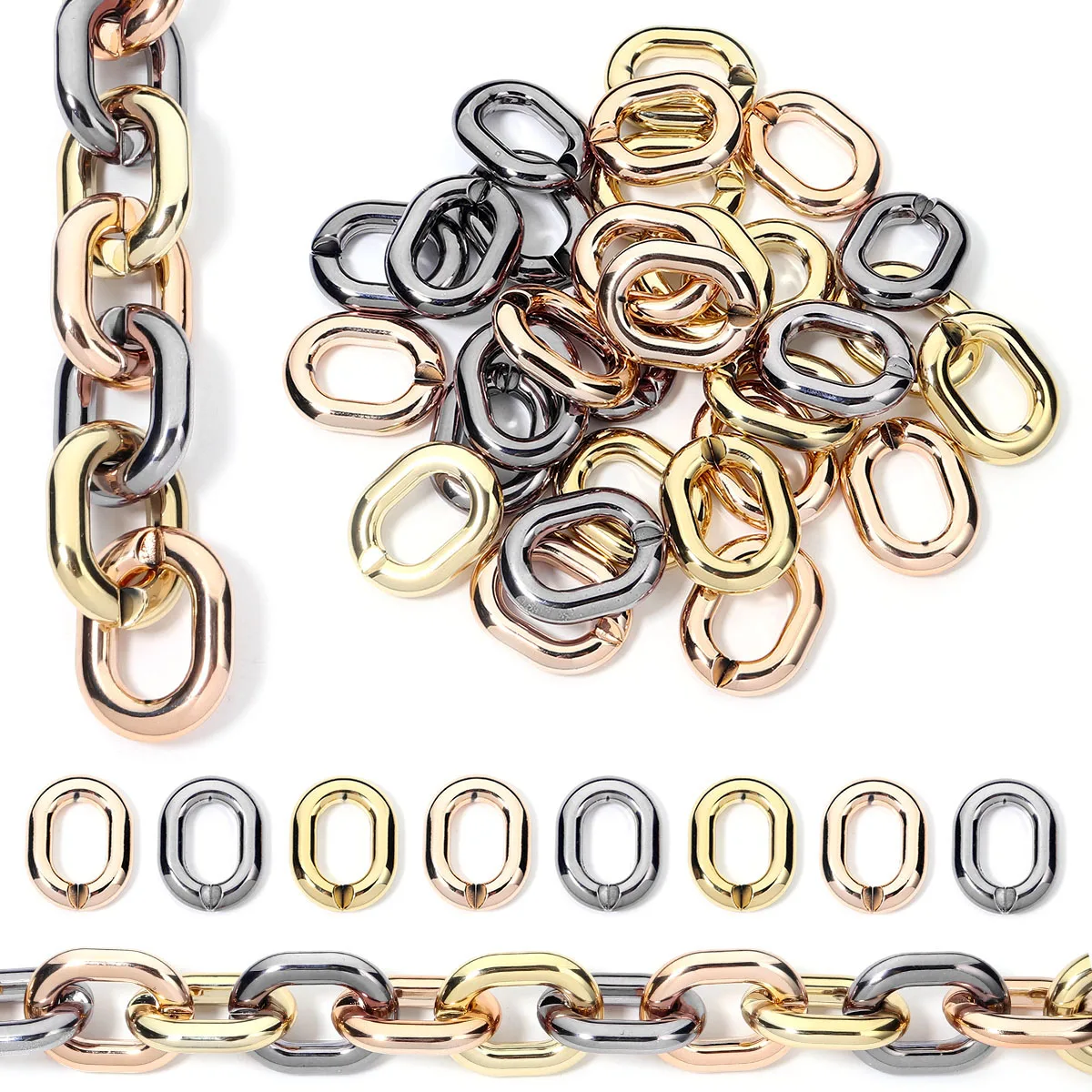 10pcs/lot Gun Black Gold Rose Gold Plated Acrylic Chain Buckle  For DIY Jewelry Making Bracelet Necklace Earring Accessories